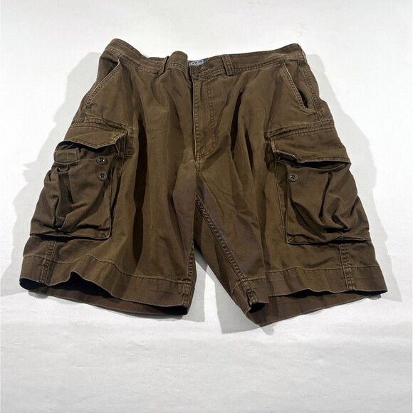 VTG Polo Ralph Lauren Men Short Brown Cargo Pocket Chino Sz 38 Missing Buttons - Picture 1 of 13